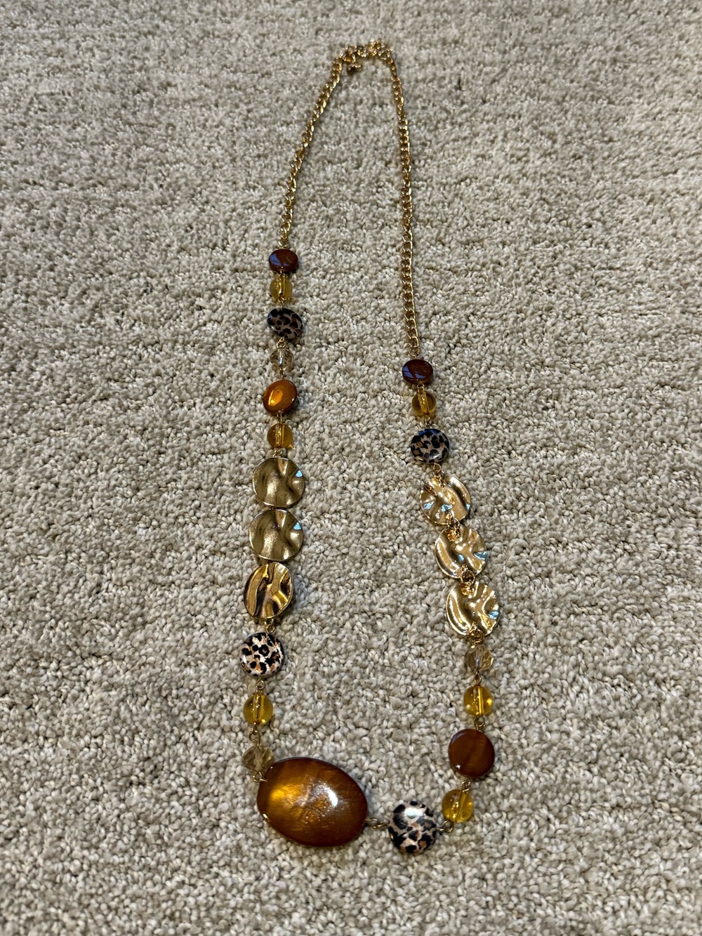 Gold and Amber Bead Statement Necklace - Women Jewelry